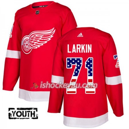 Børn NHL Detroit Red Wings Trøje Dylan Larkin 71 Adidas 2017-2018 Rød USA Flag Fashion Authentic